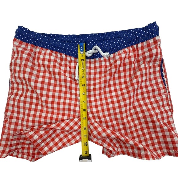Massimo Dutti Swim Shorts M Red Gingham Navy Polka Dot Preppy Beach - Picture 13 of 15